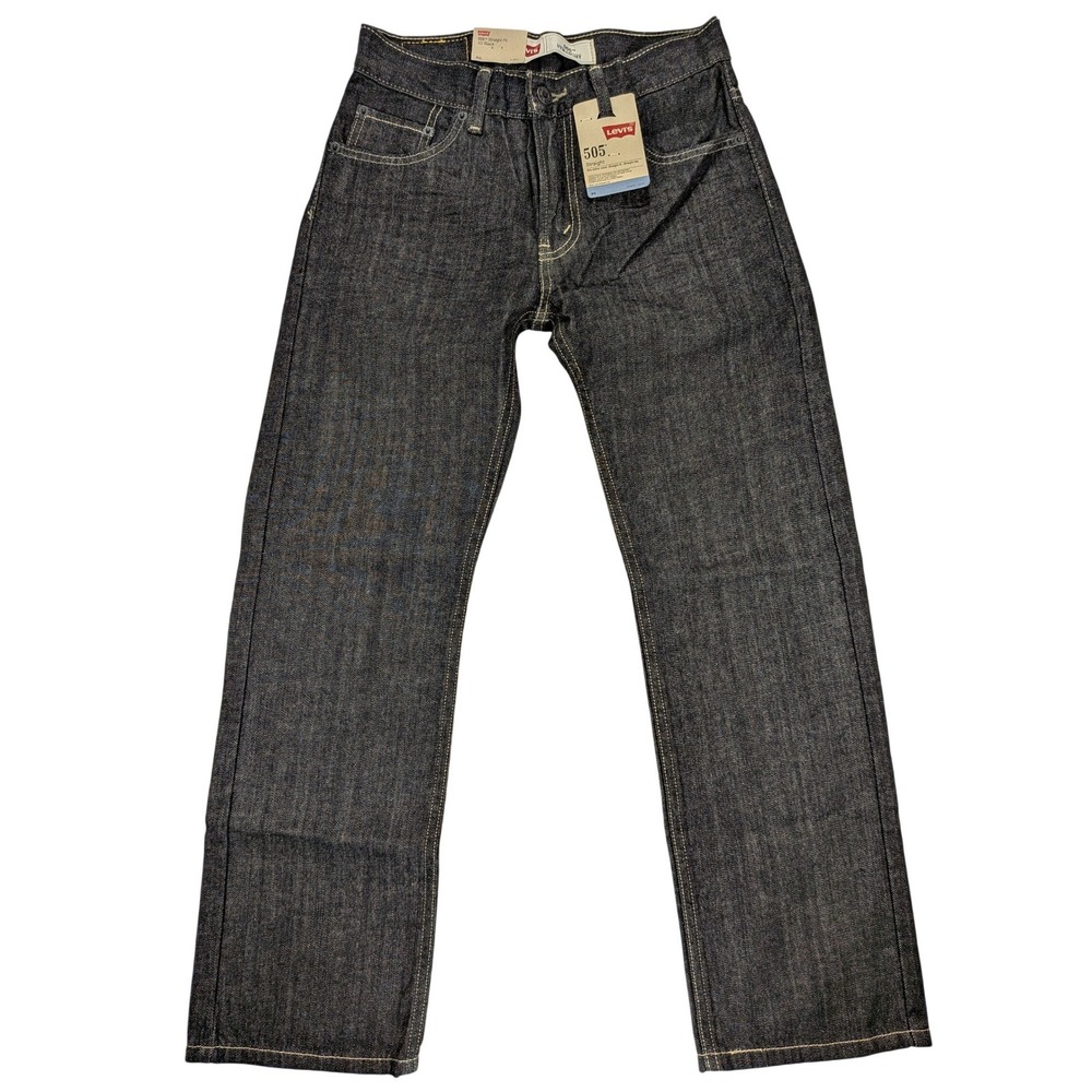 NWT Levi's 505 Jeans Boys 14 Reg 27 Dark Denim Straight Bootcut Sits Below Waist - Picture 2 of 7